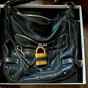 CHLOE VTG Y2K Paddington Phoebe Philo Black Leather Large Shoulder Bag Lock Key